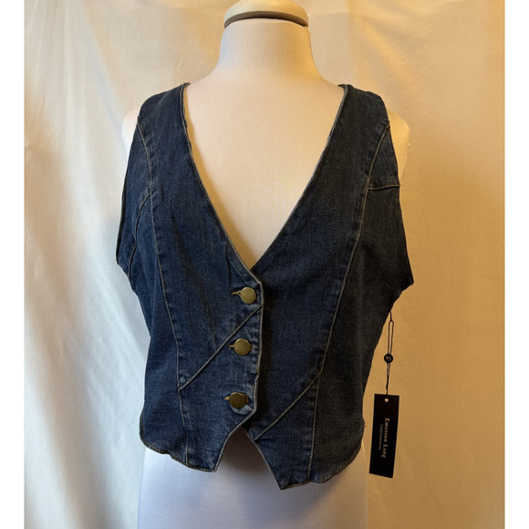 Emerson Lang NWT Women's XL Blue Denim Crop Vest Y2K Western Rodeo Cowgirl Boho - Picture 2 of 11